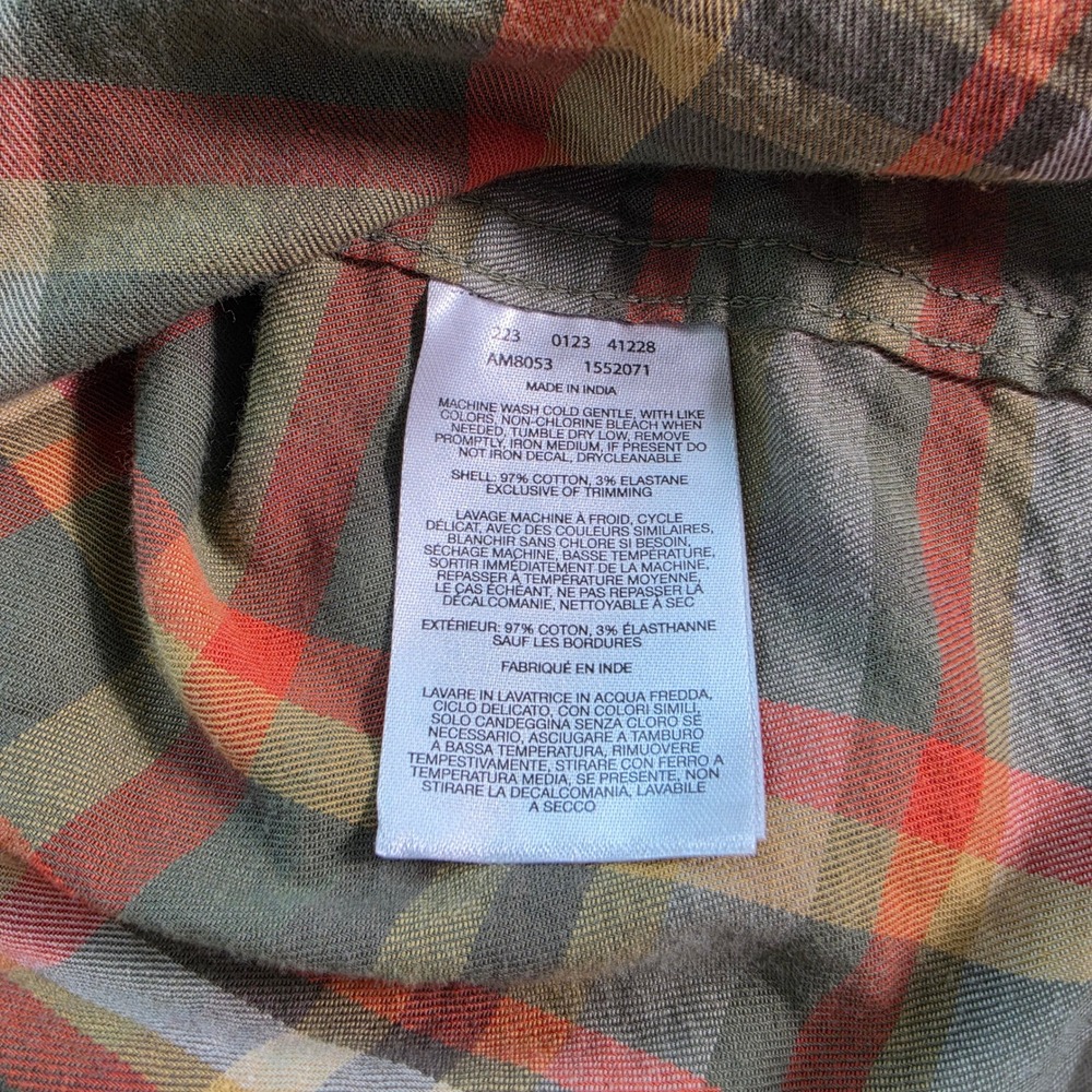Columbia Mens XL Plaid Button Down Shirt Long Sleeve Olive Orange AM8053 Stretch - Picture 6 of 6